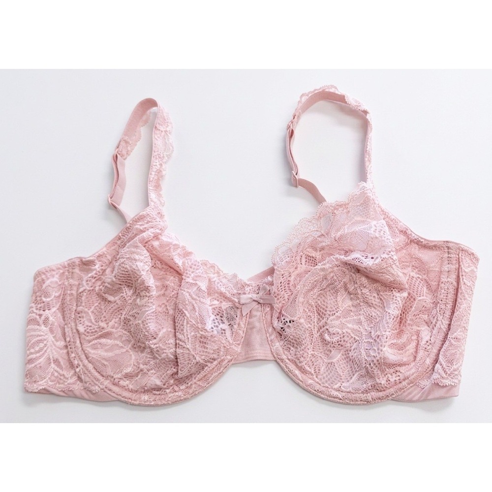 Bali Pink Lace Bra, Underwire Support, Adjustable, Unlined, Style 6543, Size 42C